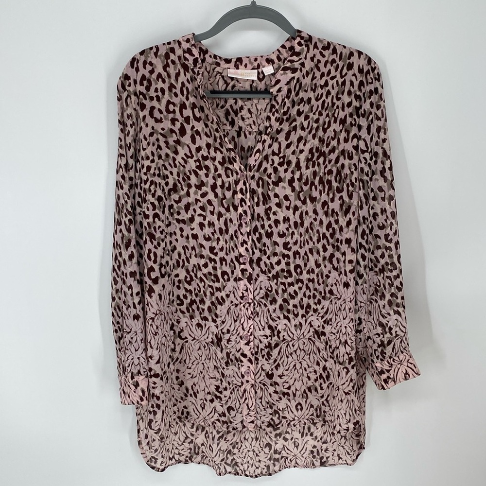 Belle by Kim Gravel Animal Print Button Front Blouse Size Large